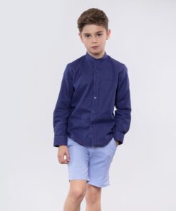 CAMISA CUELLO MAO LINO LISO MARINO