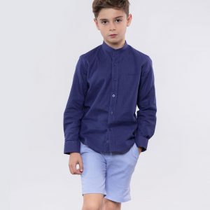 CAMISA CUELLO MAO LINO LISO MARINO