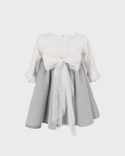 Vestido niña pequeño ceremonia tul bicolor, de manga larga, cuello redondo y cierre trasero de cremallera, con bragas. - Imagen 4
