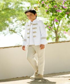TRAJE ALMIRANTE LINO MAO 3P, Blanco/Arena