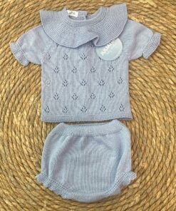 Conjunto Braga Punto Rombo Calado ,Azul Cielo.