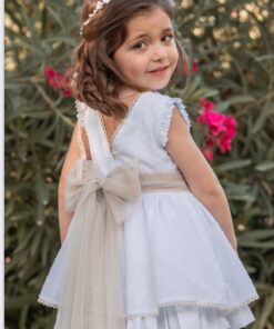 Vestido plumeti lazo tul largo normal